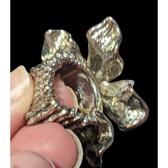 Chunky Floral Black And White Stretch Statement Ring Size 6 1/2 - Picture 4 of 16